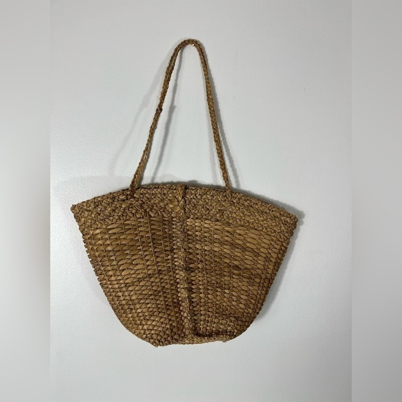VINTAGE Straw Banana Leaf Purse Hand Bag with Seashell Closure Boho Beach Style - Picture 3 of 6